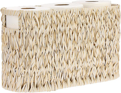 Sumnacon Toilet Paper Storage Basket Freestanding, Woven Toilet Paper Holder Stand with Handle, Decorative Narrow Bathroom Baskets Sturdy Plastic Organizer Bin for Tissue Rolls, Toiletries, Towels
