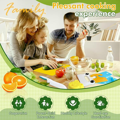 Chanking 17 Pieces Kids Safe Knife Set for Real Cooking Child-Friendly Plastic Chef Tools Montessori Kitchen Toys for Toddlers Birthday Gifts for Boys and Girls Ages 4+ (B)