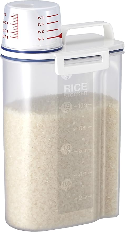 Asvel 7509 Rice Container Bin with Pour Spout Plastic Clear 2KG（White）