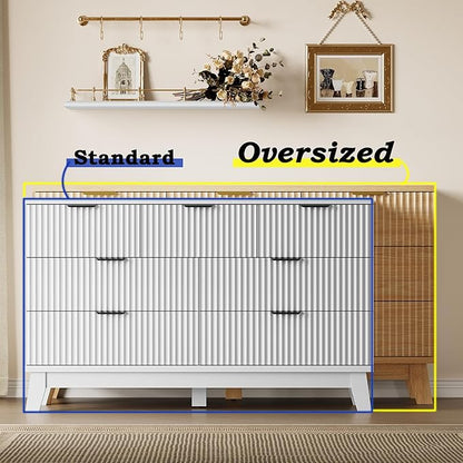 Fluted 7 Drawer Dresser, 47.2" Wide Modern Boho Chest of Drawers, Wooden Storage Dresser TV Stand for Bedroom, Living Room, Closet, Hallway, Curved Profile Design