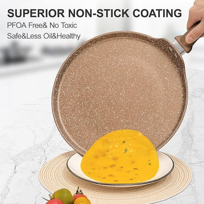Innerwell 11 inch Nonstick Crepe Pan, Granite Coating Flat Skillet Dosa Tawa Tortilla Pan, Large Pancake Griddle Comal Pan, Compatible with All Stovetops, PFOA Free