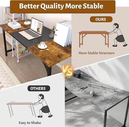 AZN Computer Desk, 47in Computer Desk, Gaming Office Desk w/Carbon Fiber Tabletop, Gaming Office Desk w/Sturdy Metal Frame, Home Office Desks w/Large Legroom for Game Work Study Writing,RusticBrown