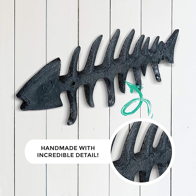 Wallcharmers Large Fish Bone Key, Leash, & Towel Holder | Nautical Home & Wall Decor