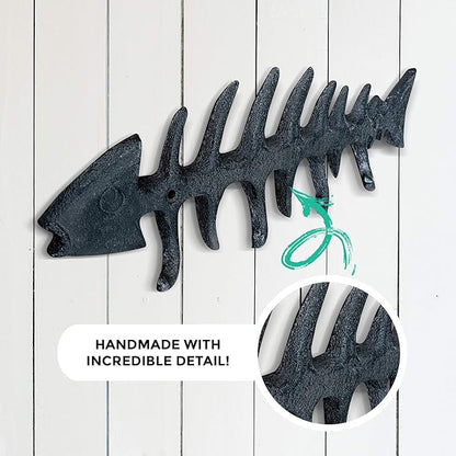 Wallcharmers Large Fish Bone Key, Leash, & Towel Holder | Nautical Home & Wall Decor