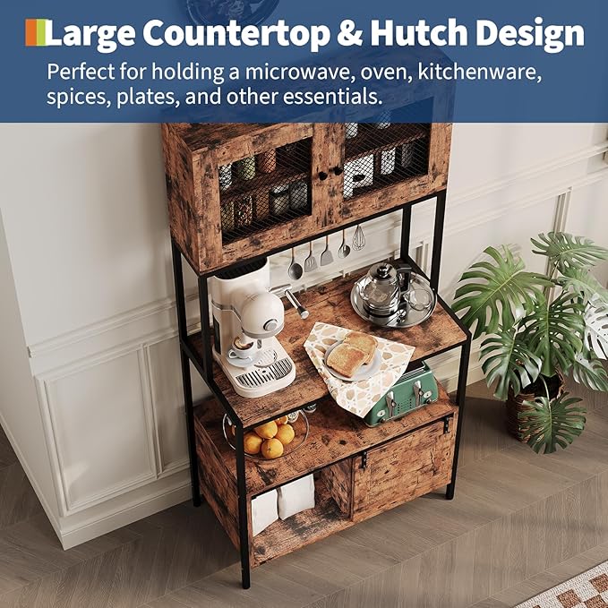 GarveeHome 5-Tier Bakers Rack with Charging Station and Storage, Kitchen 63" Industrial Microwave Stand Freestanding Utility Shelves Shelf for Dining Room Living Room Apartments – Vintage Brown