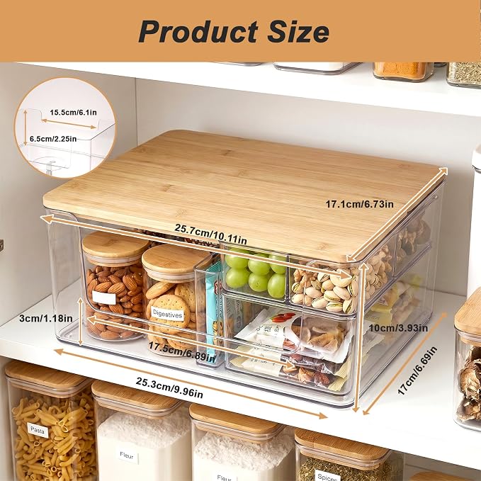 3 Pack Trash Bag Holder, Stackable Garbage Bag Dispenser with Lid | Clear Plastic Organizer with Bamboo Lid, Space-Saving Under Sink Storage for Kitchen, Laundry Room, Pantry & Cabinet