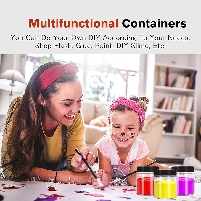 Hajoyful Plastic Jars with Lids 48 Pcs 8 oz & 3.4 oz Clear Plastic Slime Storage Jars Containers with Airtight Black Screw On Lids Cylinder Clear Round Jar Easy Clean Food Grade Durable Jar