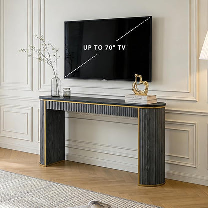 OKD Modern Fluted Console Table, 63" Long Narrow Entryway & Sofa Tables for Hallway, Tall Accent Table Behind Couch for Foyer Living Room, Dark Alder