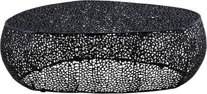 Modern Contemporary Oval-Shape 50" Coffee Table, Solid Aluminum intrigued Design, Mesh Cocktail Table, Creative Center Table for Living Room and Bedroom, Casted in Black