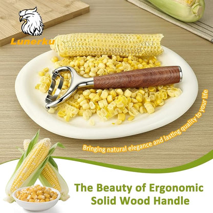 Stainless Steel Corn Peeler, Durable Corn on the Cob Stripper Tool with Solid Wood Good Grip Handle for Salad Polenta Pizza Popcorn Cooking Gifts for Woman Her Mom Birthday （Rosewood）