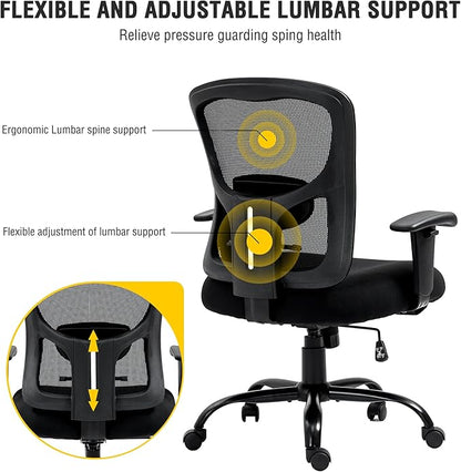 Bigroof Home Office Chair Ergonomic Mesh Desk Chair 400lbs with Adjustable Lumbar Support Arms High Back Wide Seat Task Executive Rolling Swivel Chair for Women Men, Heavy People