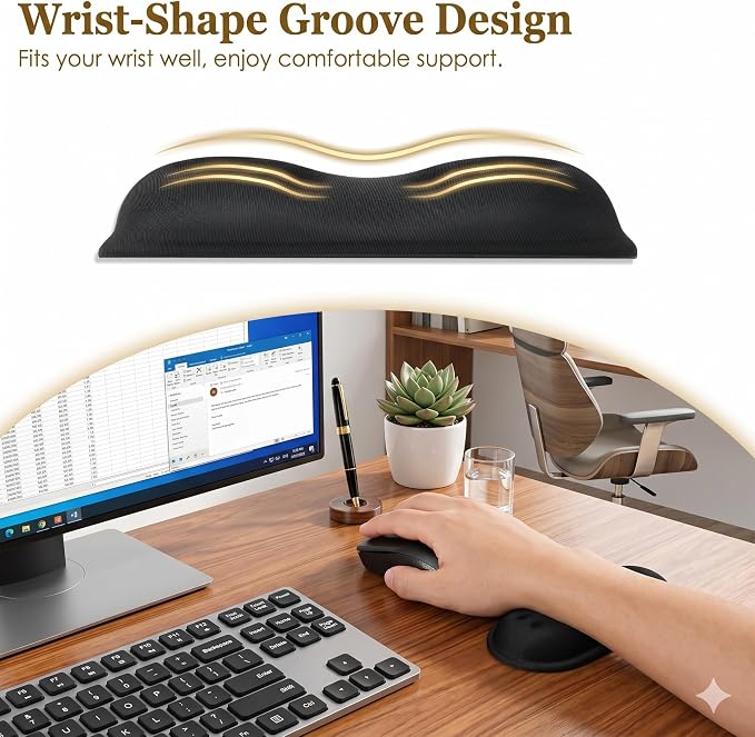 Ergonomic Memory Foam Mouse Wrist Rest Support Pad Cushion for Computer, Laptop, Office Work, PC Gaming - Massage Holes Design - Wrist Pain Relief (Black Mouse Wrist Rest)