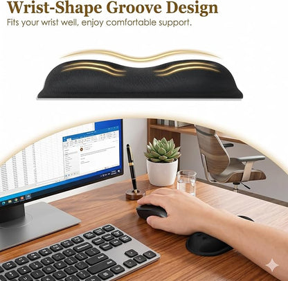 Ergonomic Memory Foam Mouse Wrist Rest Support Pad Cushion for Computer, Laptop, Office Work, PC Gaming - Massage Holes Design - Wrist Pain Relief (Black Mouse Wrist Rest)