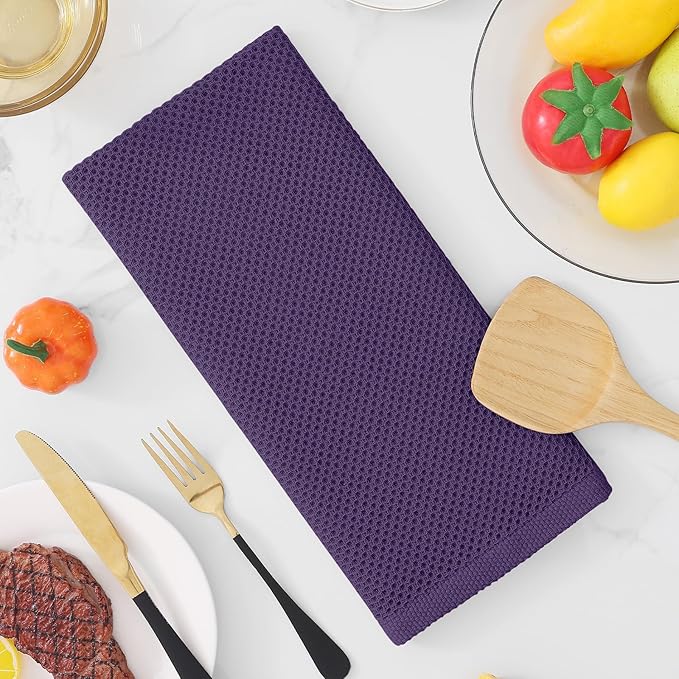 Homaxy 100% Cotton Waffle Weave Kitchen Dish Towels, Ultra Soft Absorbent Quick Drying Cleaning Towel, 13 x 28 Inches, 24-Pack, Eggplant