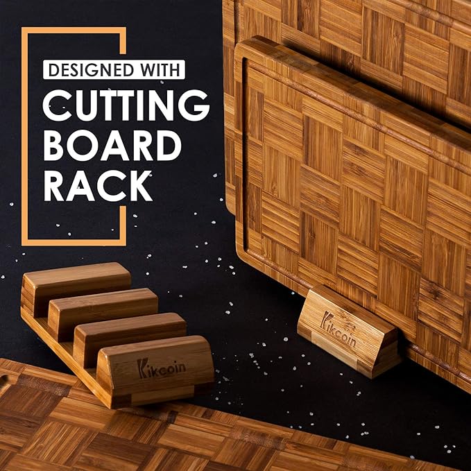 Kikcoin Extra Large Bamboo Cutting Boards, (Set of 3) Chopping Boards with Juice Groove Bamboo Wood Cutting Board Set Butcher Block for Kitchen, End Grain Serving Tray (Pack of 2)