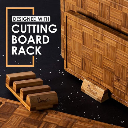 Kikcoin Extra Large Bamboo Cutting Boards, (Set of 3) Chopping Boards with Juice Groove Bamboo Wood Cutting Board Set Butcher Block for Kitchen, End Grain Serving Tray (Pack of 2)