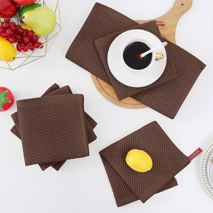 Homaxy 100% Cotton Waffle Weave Kitchen Dish Cloths, Ultra Soft Absorbent Quick Drying Dish Towels, 12 x 12 Inches, 18-Pack, Coffee