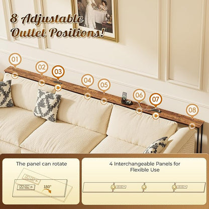 Huuger 126 Inch Sofa Table with Power Outlets and USB-C Ports, 5.9 Inch Narrow Entryway Table, Behind Couch Table with Storage, Extra-Long Console Table, Living Room, Rusitc Brown