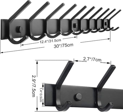 WEBI Coat Rack Wall Mounted,10 Hooks for Hanging Coats,30 Inch Hook Rack Hook Rail Coat Hanger Wall Mount for Backpack,Clothes,Jacket,Black