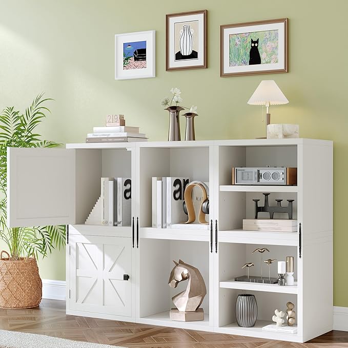 4-Tier Stackable Cube Storage Organizer, DIY Bookcase with 4 Removable Open Shelves & Anti-Tip Design, Cube Book Shelf for Bedroom, Office, Dorm,30" W x 11.81" D x 30" H, White