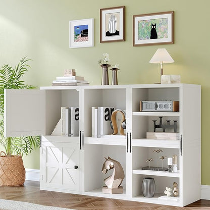 4-Tier Stackable Cube Storage Organizer, DIY Cube Storage Bookcase with Doors & Anti-Tip Design, Book Shelf for Bedroom, Office, Dorm,30" W x 11.81" D x 30" H, White