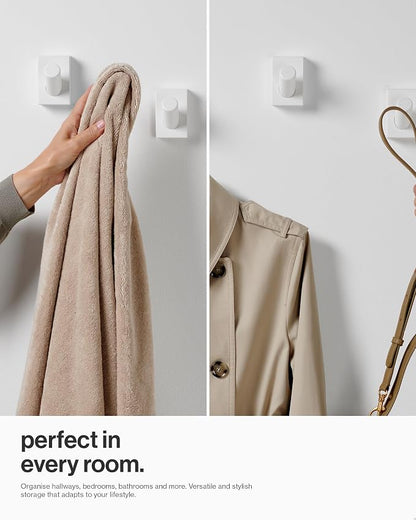 LARHN White Wall Hooks (4-Pack), Wall Mounted Coat Hooks for Wall, Wood Hooks for Hanging - Modern Scandinavian Home Decor - Series 6
