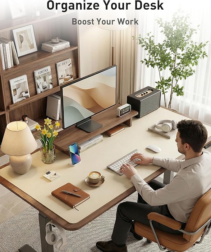 Aothia Faux Leather Desk Mat - Large Mouse Pad, Non-Slip PU Leather Blotter, Waterproof Writing Surface for Office and Home (Beige, 40" x 24")
