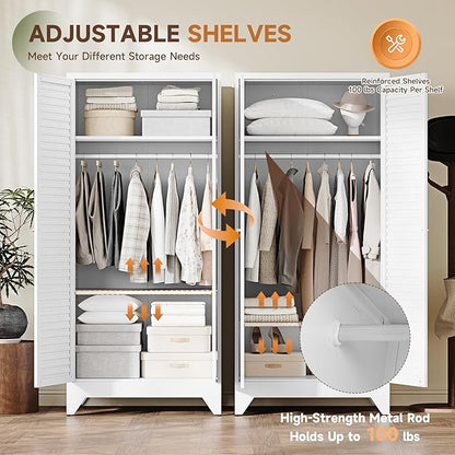 Letaya Metal Wardrobe Cabinets,71" Tall Armoire Wardrobe Closet with Fluted Doors and Shelves,Large Coat Closet Cabinet with Hanging Rod,Clothing Storage Cabinets for Home Room (White)
