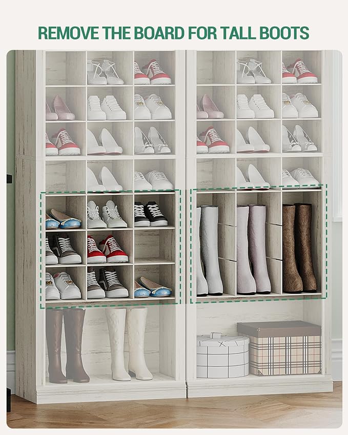 Hzuaneri 11 Tiers Shoe Storage Cabinet, Tall Shoes Cabinet with Cubby, Freestanding Wooden Shoe Organizer, 30-33 Pairs, Shoes Cubby Organizer for Entryway, Bedroom, Rustic White SR02014X