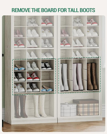 Hzuaneri 11 Tiers Shoe Storage Cabinet, Tall Shoes Cabinet with Cubby, Freestanding Wooden Shoe Organizer, 30-33 Pairs, Shoes Cubby Organizer for Entryway, Bedroom, Rustic White SR02014X