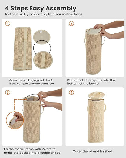 Bamboo Toilet Paper Storage Basket with Lid & Handle - 10L Handwoven Bathroom Organizer for 4 Rolls - Sturdy Stand Holder for Toilet Paper Organization, Light Natural