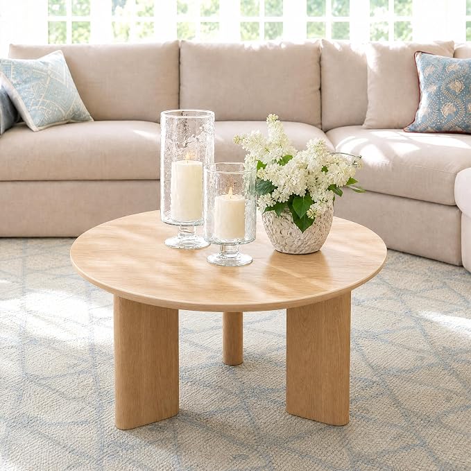 Yechen Nesting Coffee Table Set of 2, Round Wooden Veneer Coffee Table and Side Table Set, Circle Modern Center Tables with Smooth Thick Design for Living Room, Office, or Apartment