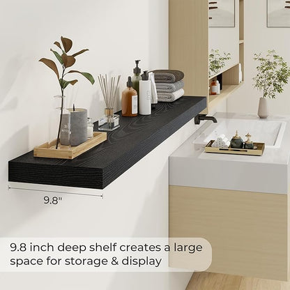 Dreamland 55 Inches Floating Shelves for Wall, 9.8" Deep Long Floating Shelves Set of 1, Large Display & Storage Shelf, Wall Shelf for Bathroom Bedroom Living Room Kitchen Office, Black