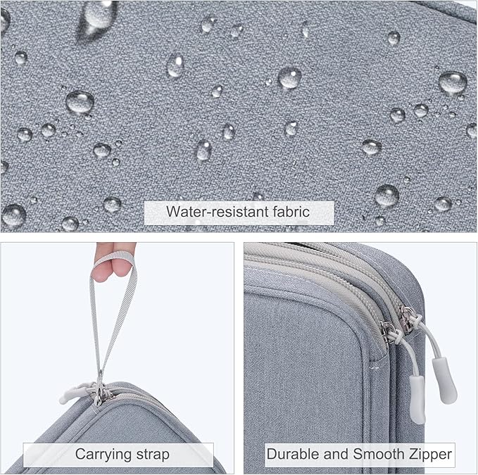 FYY Electronic Organizer, Large Travel Cable Organizer Bag Pouch Electronic Accessories Carry Case Portable Waterproof Double Layers All-in-One Storage Bag for Cable, Cord, Charger, Light Grey