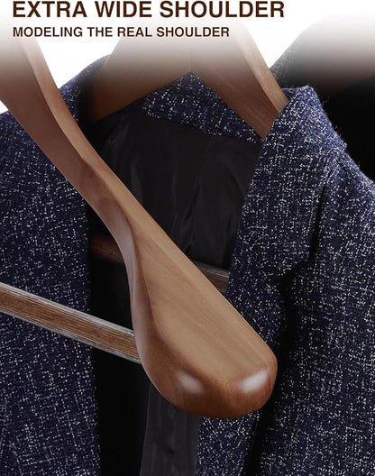 SMARTOR Suit Hangers for Men 12 Pack, Wide Shoulder Wooden Suit Hangers with Non Slip Pants Holder, Wide Hanger for Suit, Coat, Jacket, Gown, Heavy Duty Wood Suit Hanger, Walnut