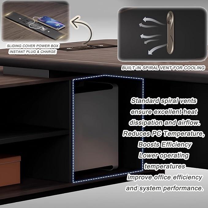 L-Shaped Executive Desk – Modern Executive Desk with Drawers, and Storage, Sturdy Wood & Metal Construction, Aluminum Inlaid Surface for Home & Office Workstation (B-Right, L180cm/70.8in)