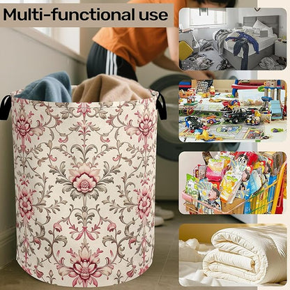 Vintage Floral Patterns Laundry Basket - Heavy Duty 60L Dirty Clothes Organizer, Water Resistant Foldable Hamper for Men Women