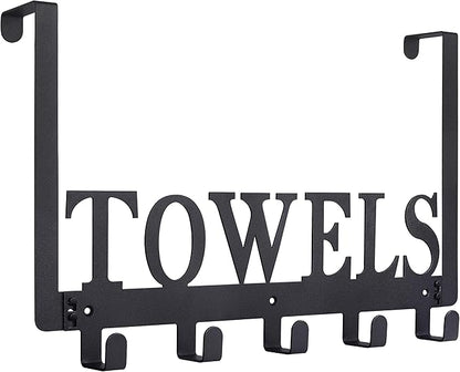 Kuhome Over The Door Hooks, Towel Holder for Bathroom, Door Mount Towel Rack Towel Hooks for Bedroom Beach Towels Bathrobe Wall Mount Hang on The Door Cabinet Cupboard Metal Sandblasted (Black)