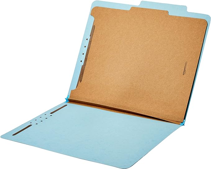 Amazon Basics Classification Folder for Documents and Organization, 1 Divider, 2" Embedded Fasteners, Letter Size, Light Blue, 10 Count (Pack of 2)