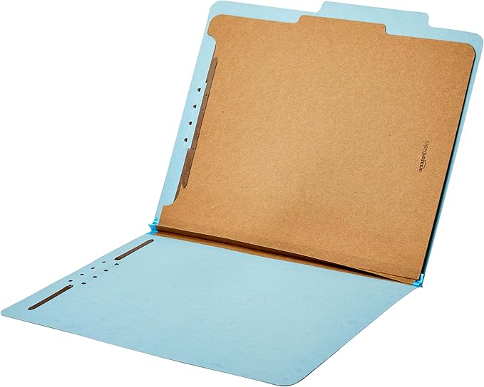 Amazon Basics Classification Folder for Documents and Organization, 1 Divider, 2" Embedded Fasteners, Letter Size, Light Blue, 10 Count