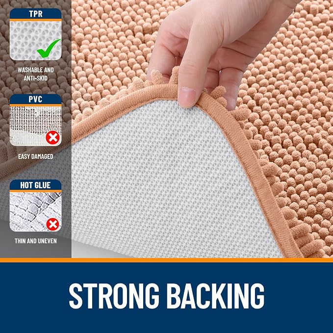 OLANLY Bathroom Rugs 34x21, Extra Soft Absorbent Chenille Bath Rugs, Rubber Backing Quick Dry, Machine Washable Bath Mats for Bathroom Floor, Tub and Shower, Home Decor Accessories, Peach