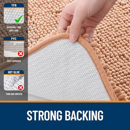 OLANLY Bathroom Runner Rugs 59x20, Extra Soft Absorbent Chenille Bath Rugs, Rubber Backing Quick Dry, Machine Washable Long Bath Mats for Bathroom Floor, Tub and Shower, Home Decor Accessories, Peach
