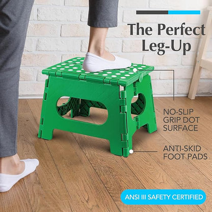 Handy Laundry Folding Lightweight Step Stool - Sturdy Enough to Support Adults - Opens Easy with One Flip - Great for Kitchen, Bathroom or Bedroom (Green - 9 Inch)