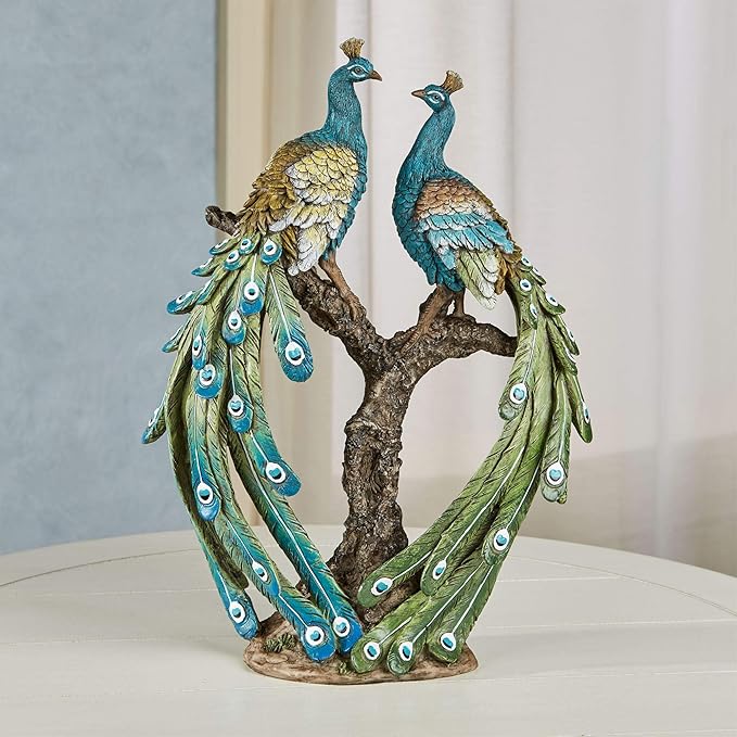 Touch of Class Ardent Peacock Realistic Table Sculpture | Elegant Decor for Bedroom, Living Room, Office Desk