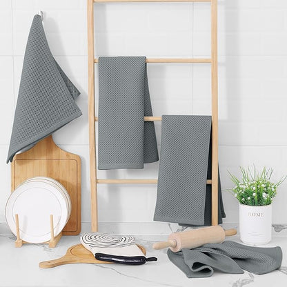 Homaxy 100% Cotton Waffle Weave Kitchen Dish Towels, Ultra Soft Absorbent Quick Drying Cleaning Towel, 13 x 28 Inches, 24-Pack, Grey