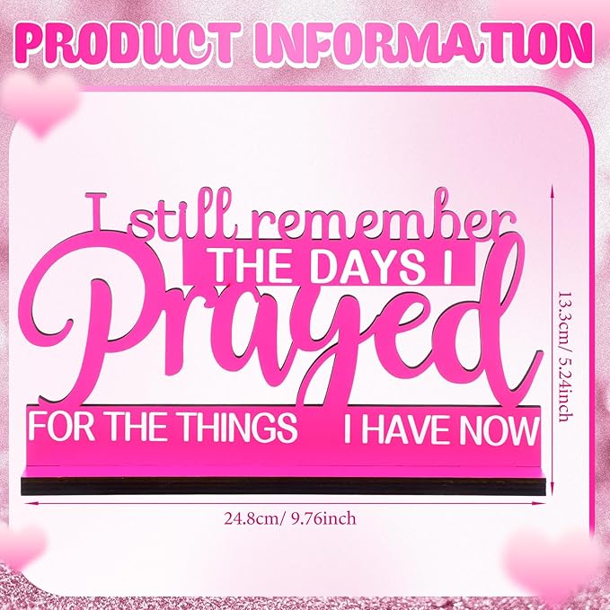 Jetec I Still Remember The Days I Prayed Sign Inspirational Table Blessed Signs Motivational Decor Farmhouse Table Home Centerpieces Faith Wooden Shelf for Living Room Office (Pink Style)