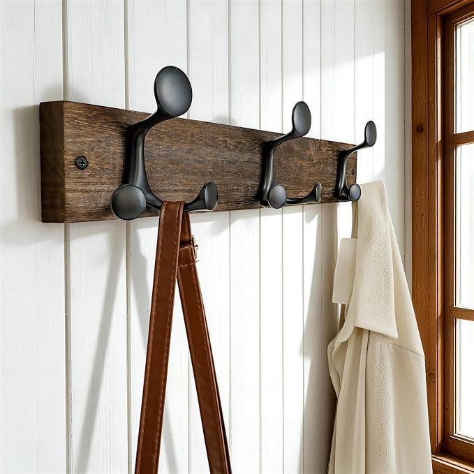 SKOLOO 17-Inch Wood Burnt Coat Rack Wall Mount with 3 Triple Hooks - Ideal for Family Entrances, Classrooms, and Pet Supplies Storage - Perfect Coat Hooks for Wall