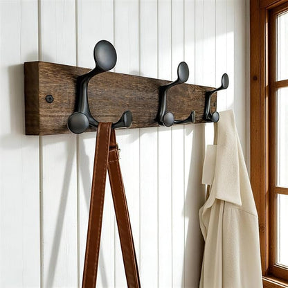 SKOLOO 17-Inch Wood Burnt Coat Rack Wall Mount with 3 Triple Hooks - Ideal for Family Entrances, Classrooms, and Pet Supplies Storage - Perfect Coat Hooks for Wall