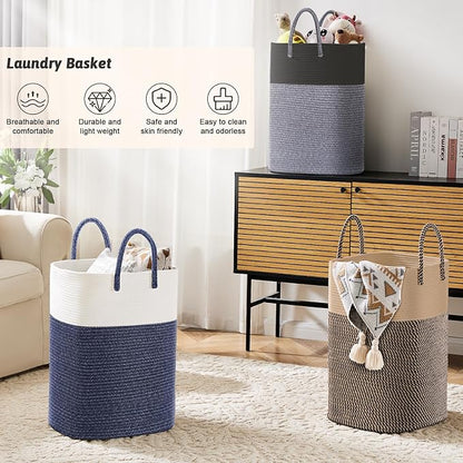 Laundry Basket,Woven Cotton Rope Laundry Hamper,Versatile Storage for Dirty Clothes,Baby Toys,and Blankets in Bathroom, Nursery,and Living Room (Jute, 100L)