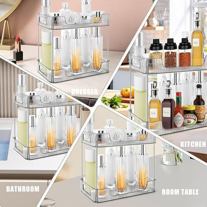 2-Tier Bathroom Counter Organizer Countertop Storage, Dresser Organizer Vanity Tray for Makeup, Perfume Organizer Cosmetics Skincare Shelf - Grey